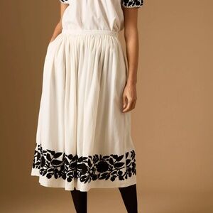 NWT Thierry Colson Wynona Cream Corduroy Embroidered Floral Skirt Small S Black
